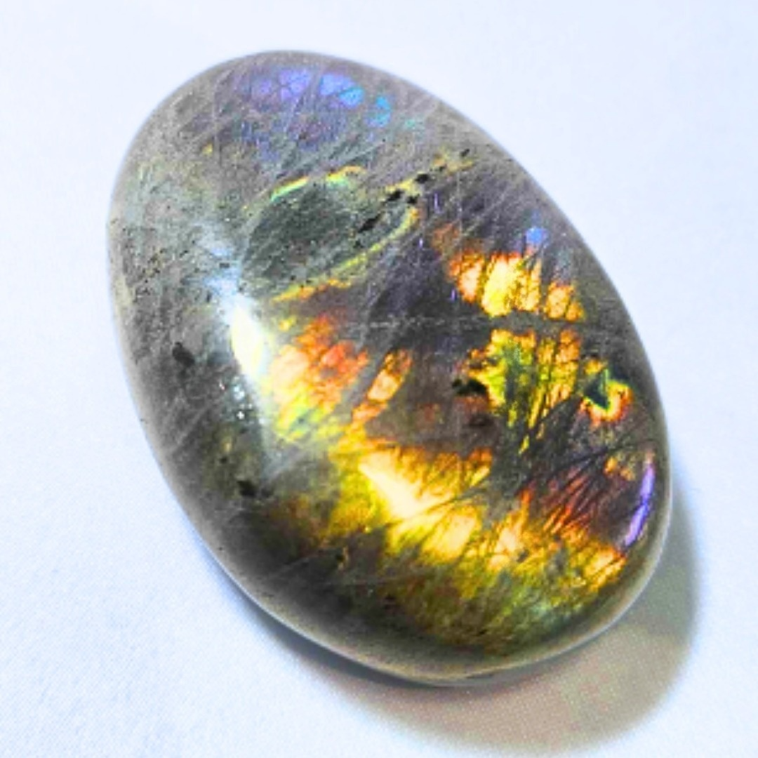 Labradorite Palm stone with Purple and Orange Flash