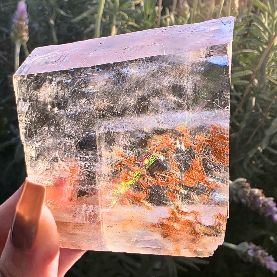 Hematite Dendritic Optical Calcite with Rainbows