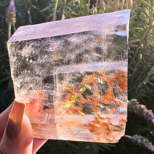 Hematite Dendritic Optical Calcite with Rainbows