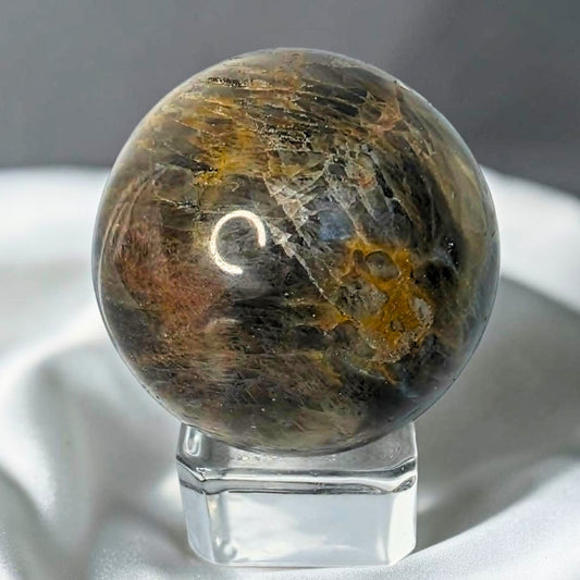 Black Moonstone & Sunstone Sphere - holder included