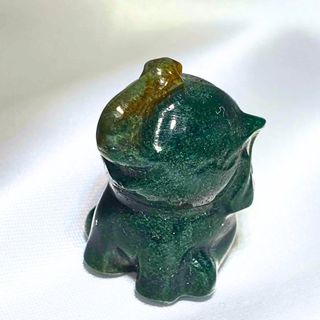 Moss Agate Small Elephant Carving with Druzy