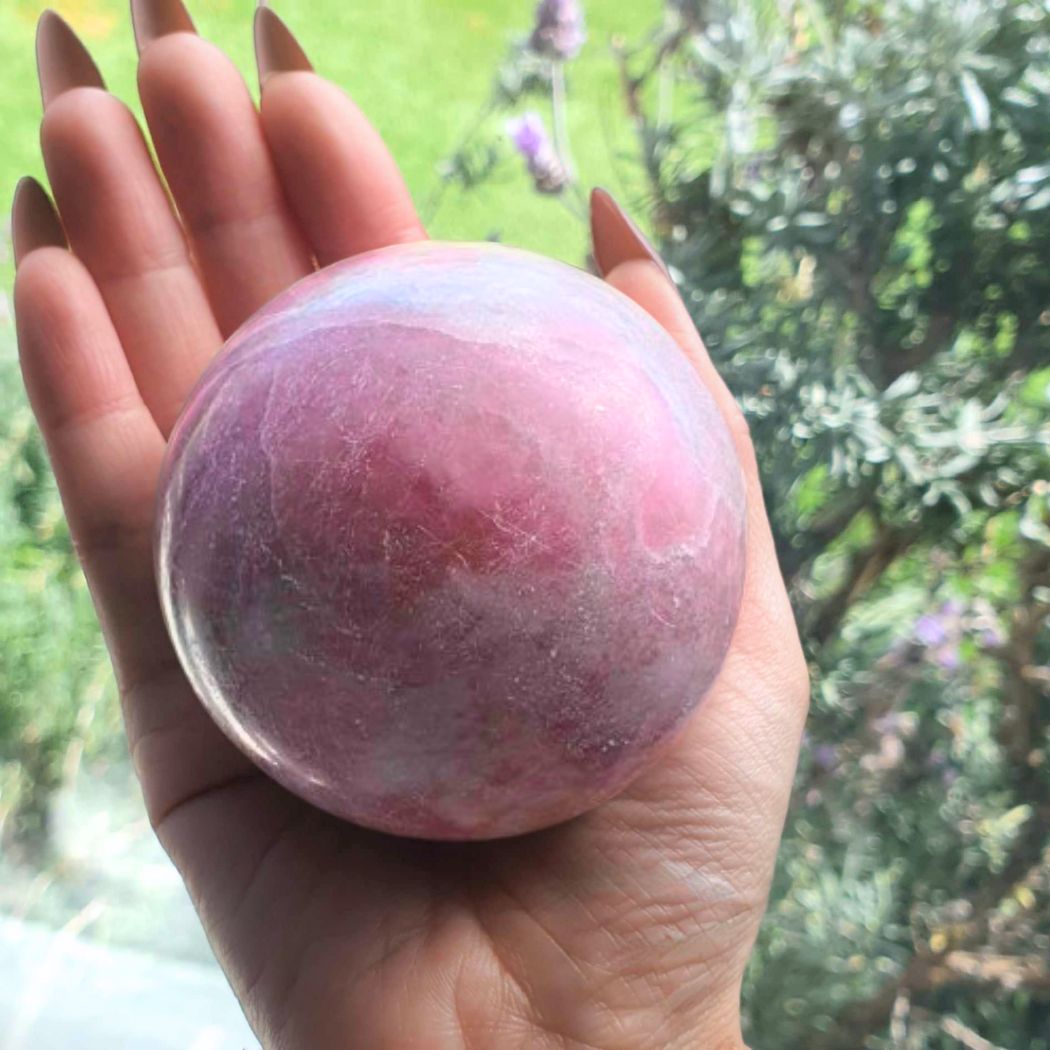 Large Natural Pink Opal & Quartz Crystal Sphere - 422g (includes stand)