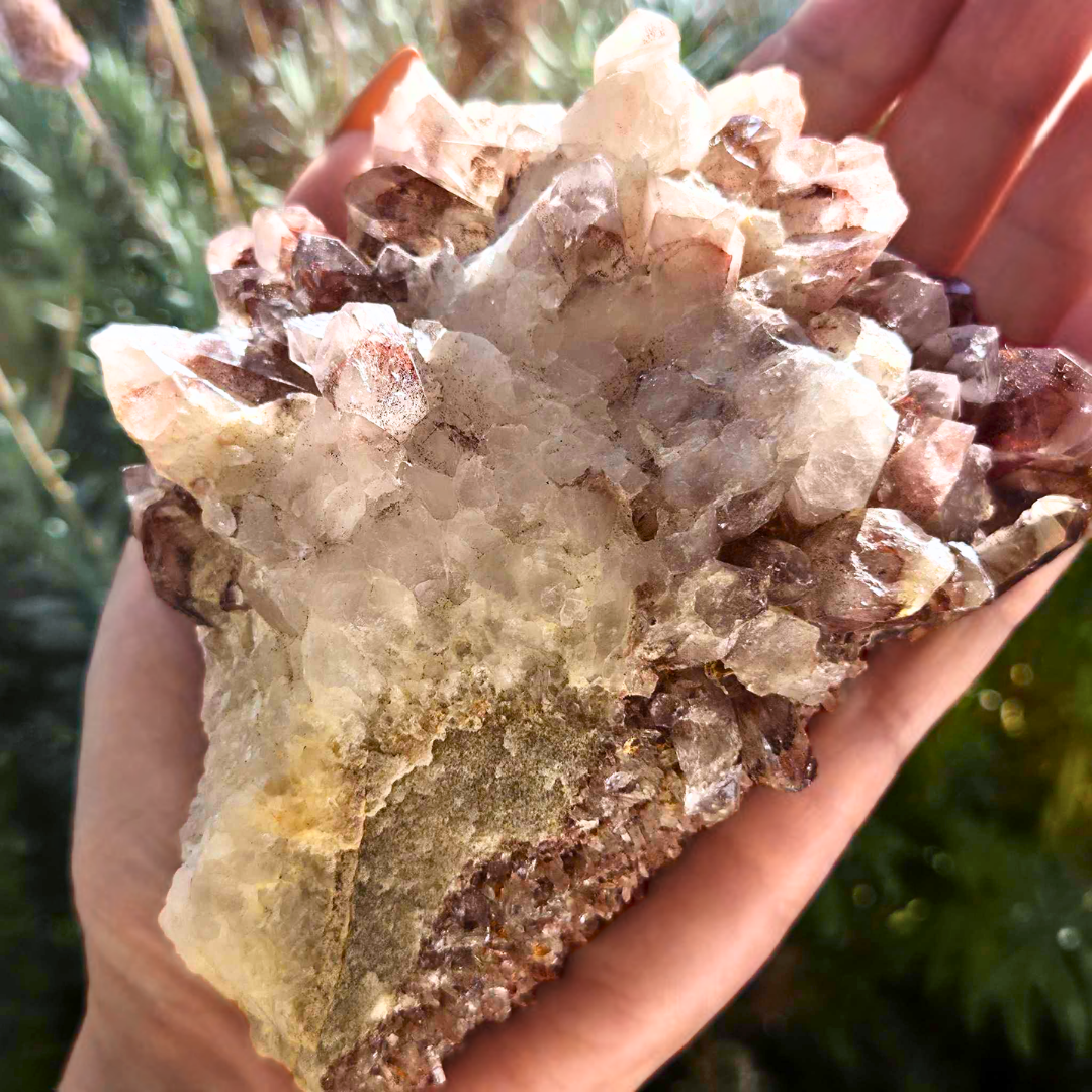 XL Phantom Red Hematite in Clear Quartz Cluster - 418g