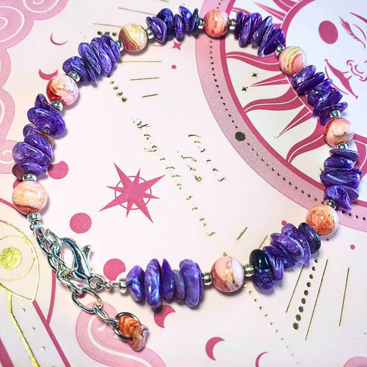 Charoite & Rhodochrosite Crystal Bracelet