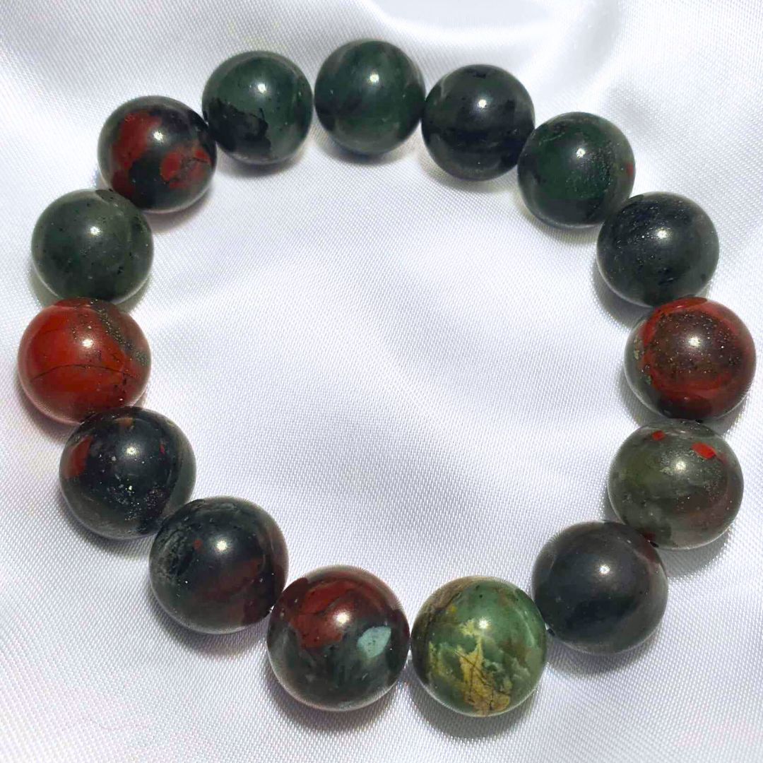 Rare 12mm African Bloodstone (Jasper, Chalcedony & Pyrite) Bracelet