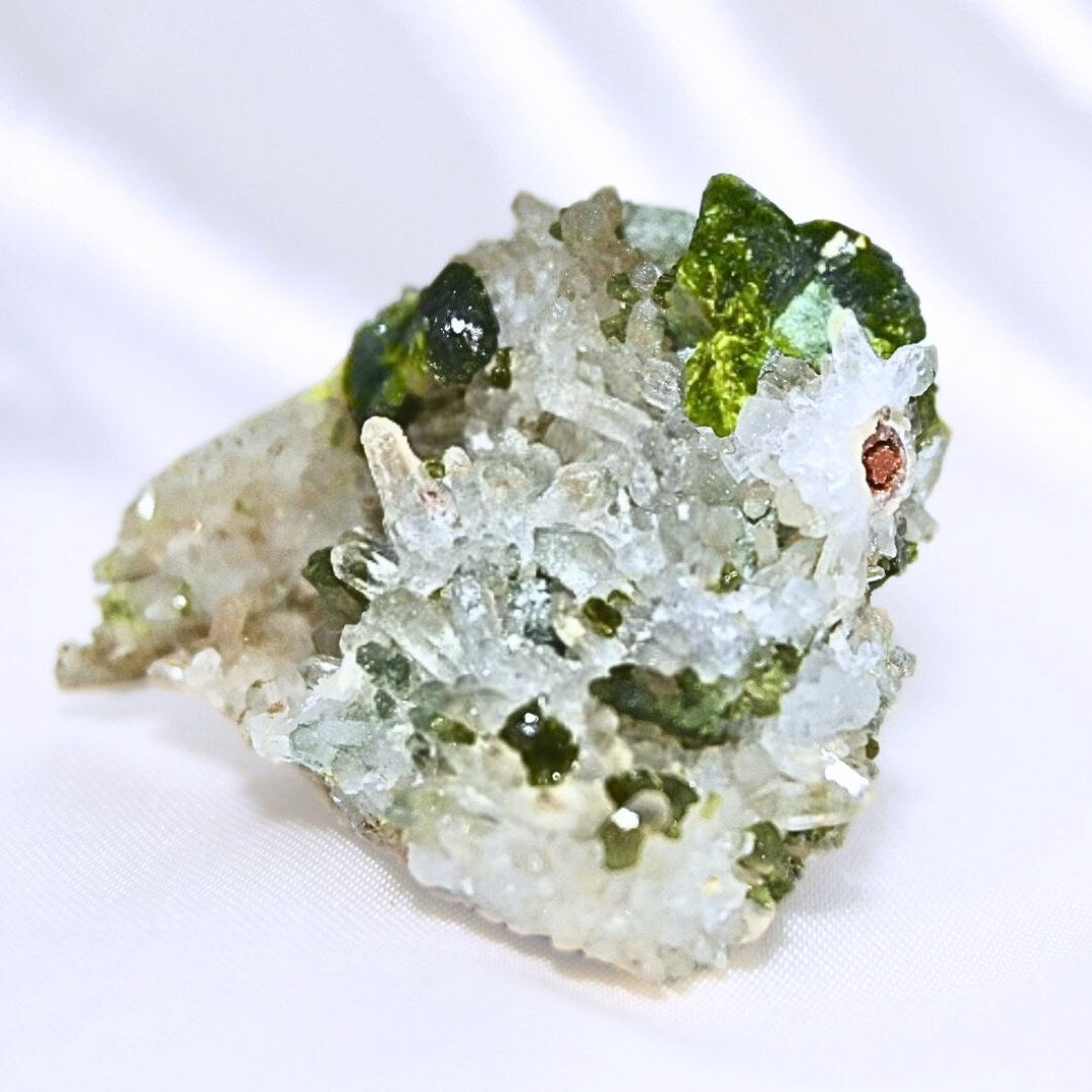 Gemmy High Grade Epidote Crystal on Clear Quartz