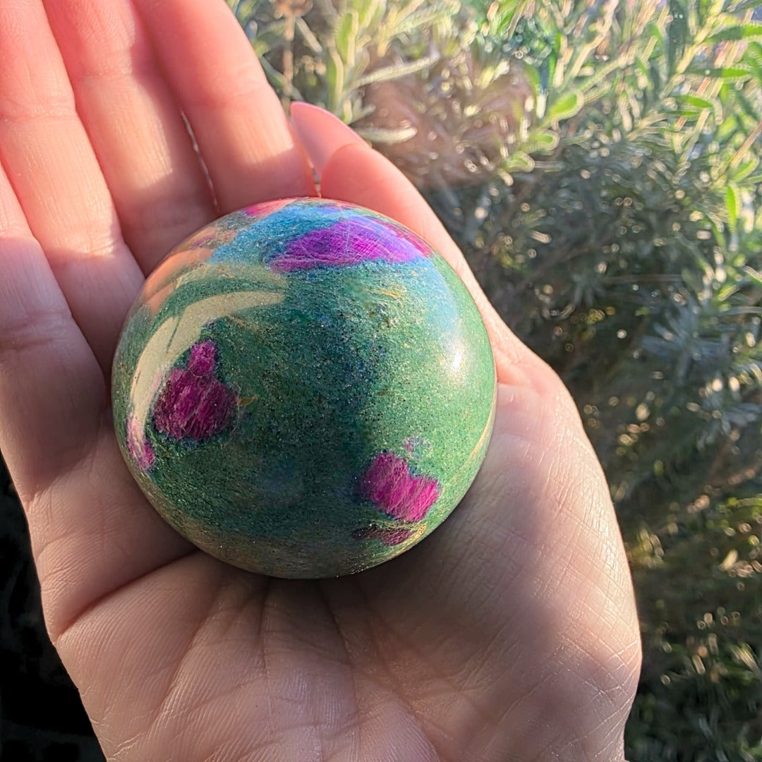 Rare UV Reactive Ruby in Fuchsite Sphere - 169g