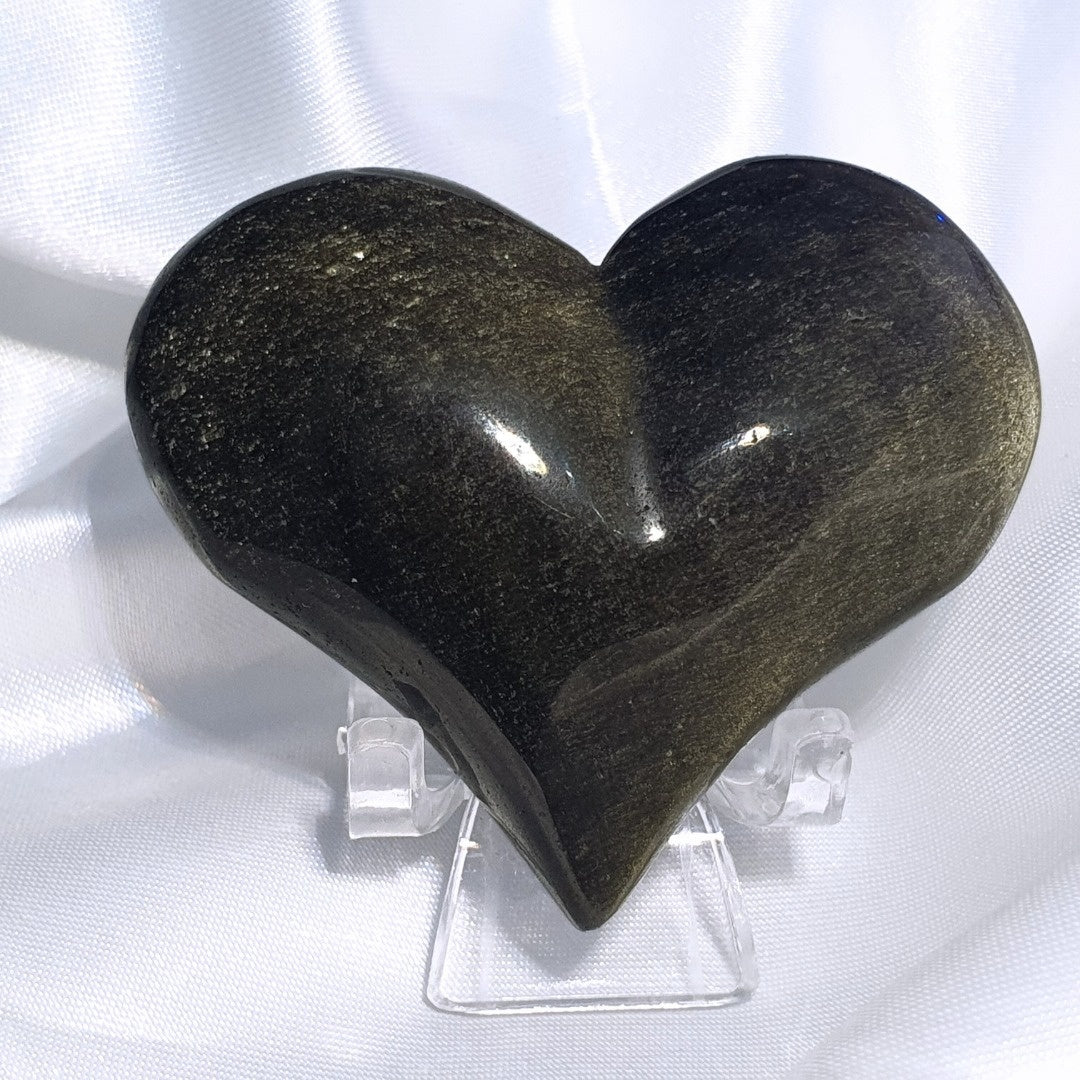 Extra Grade Puffy Gold Sheen Obsidian Heart - includes stand