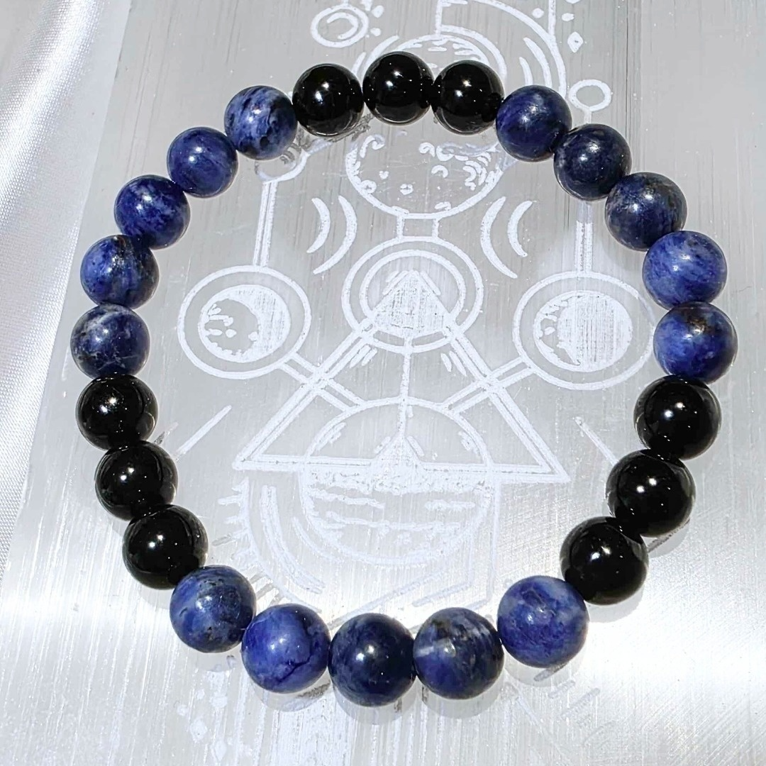 Obsidian & Sodalite Crystal Bracelet - Unisex Size