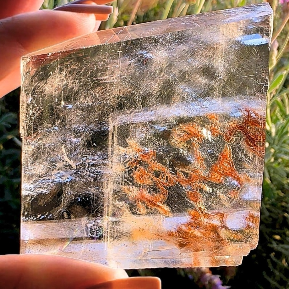 Hematite Dendritic Optical Calcite with Rainbows