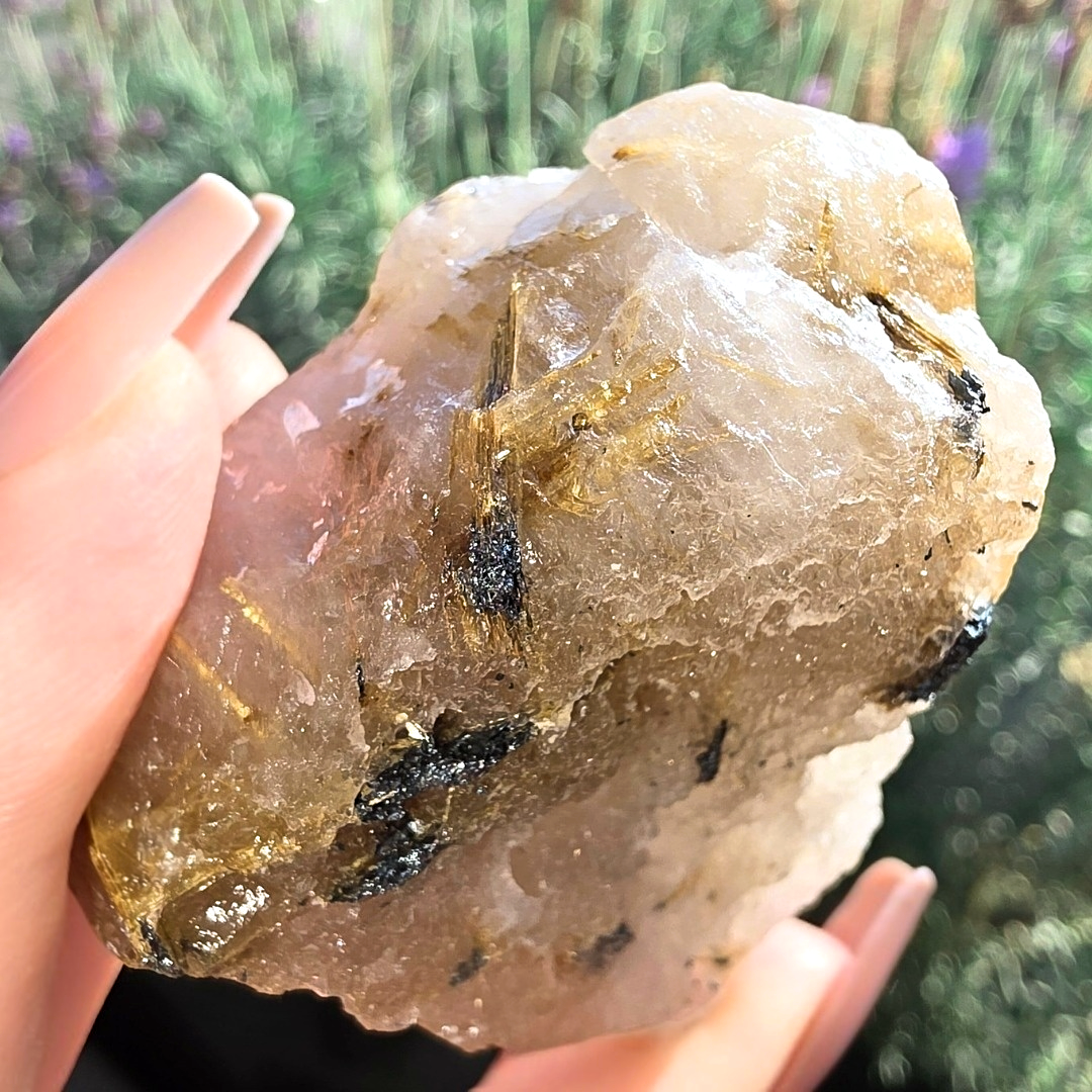 Golden Rutilated Quartz with Black Tourmaline Raw