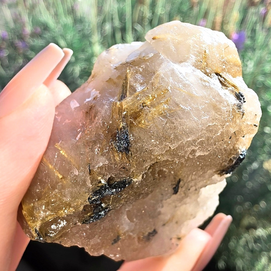 Golden Rutilated Quartz with Black Tourmaline Raw