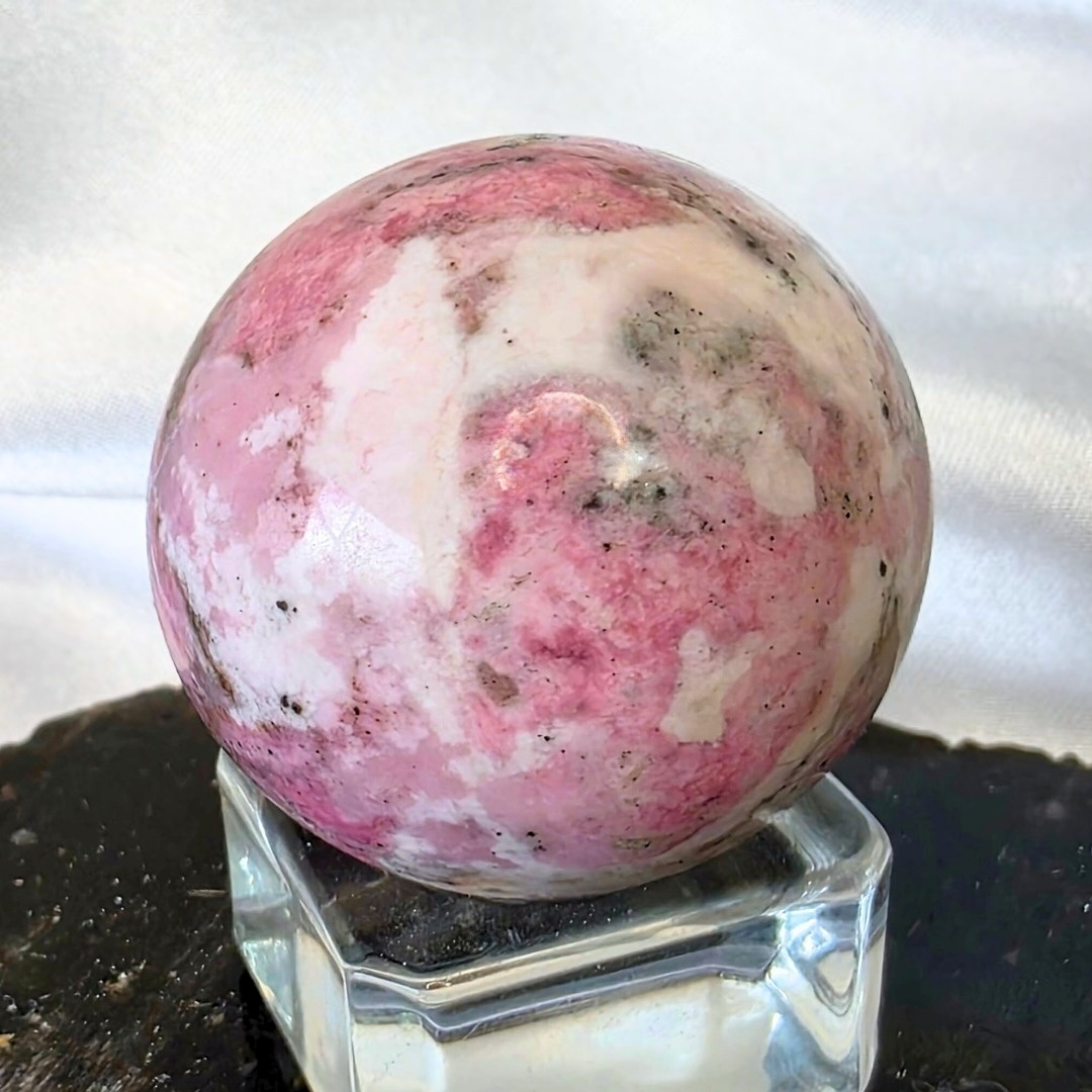 Rare Peruvian Rhodonite Crystal Sphere