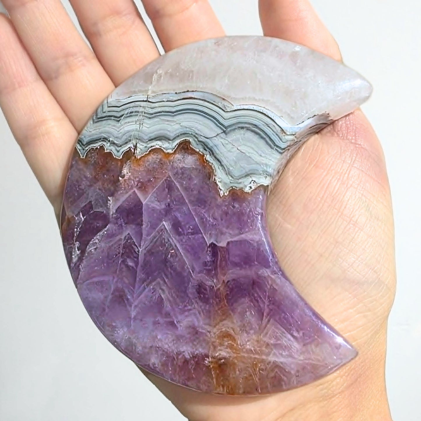 Amethyst x Crazy Lace Agate Moon on Metal Stand - 17cm