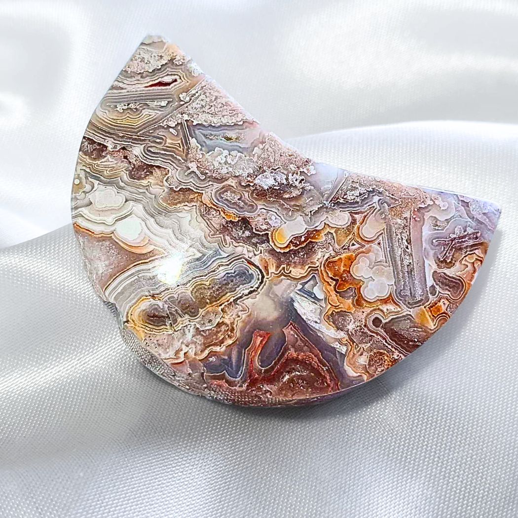 Crazy Lace Agate Druzy Puffy Moon Carving