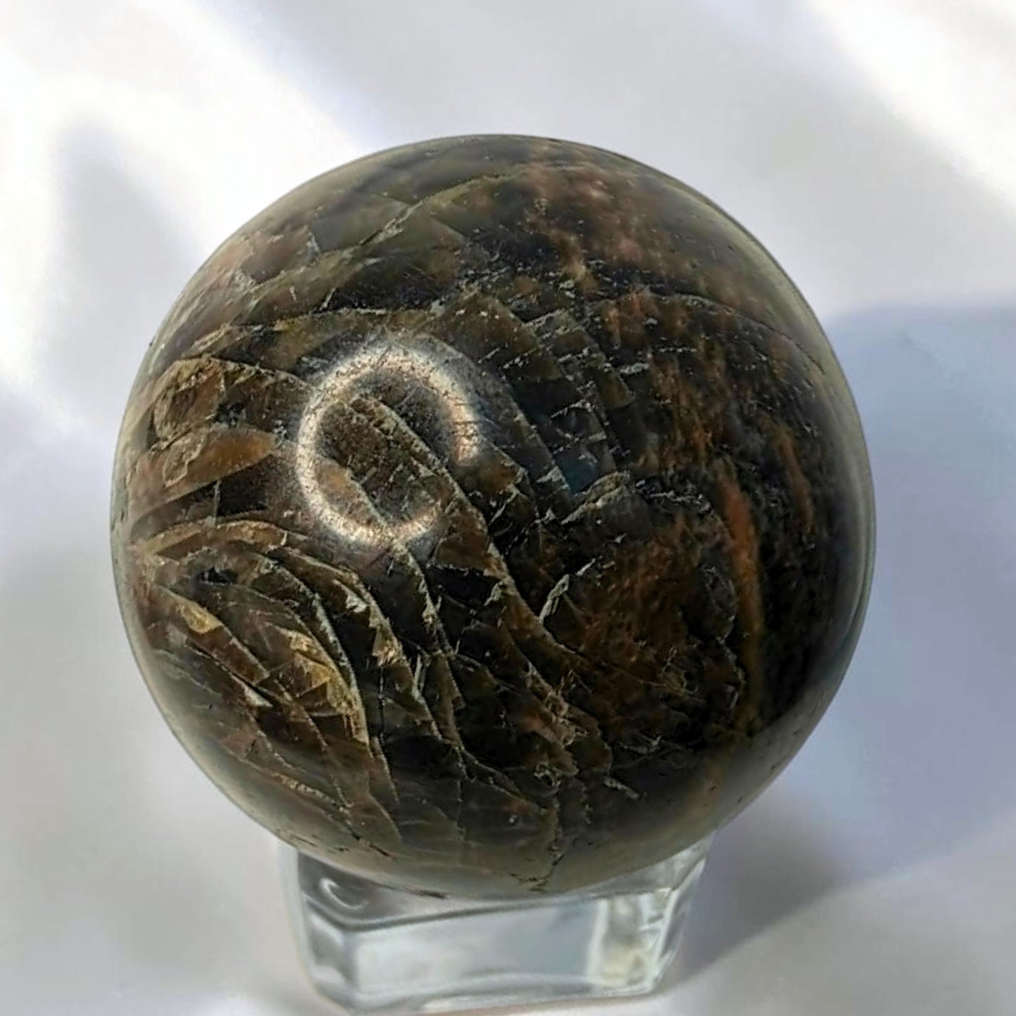 Black Moonstone & Sunstone Sphere - holder included