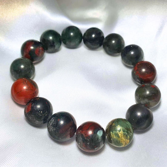 Rare 12mm African Bloodstone (Jasper, Chalcedony & Pyrite) Bracelet