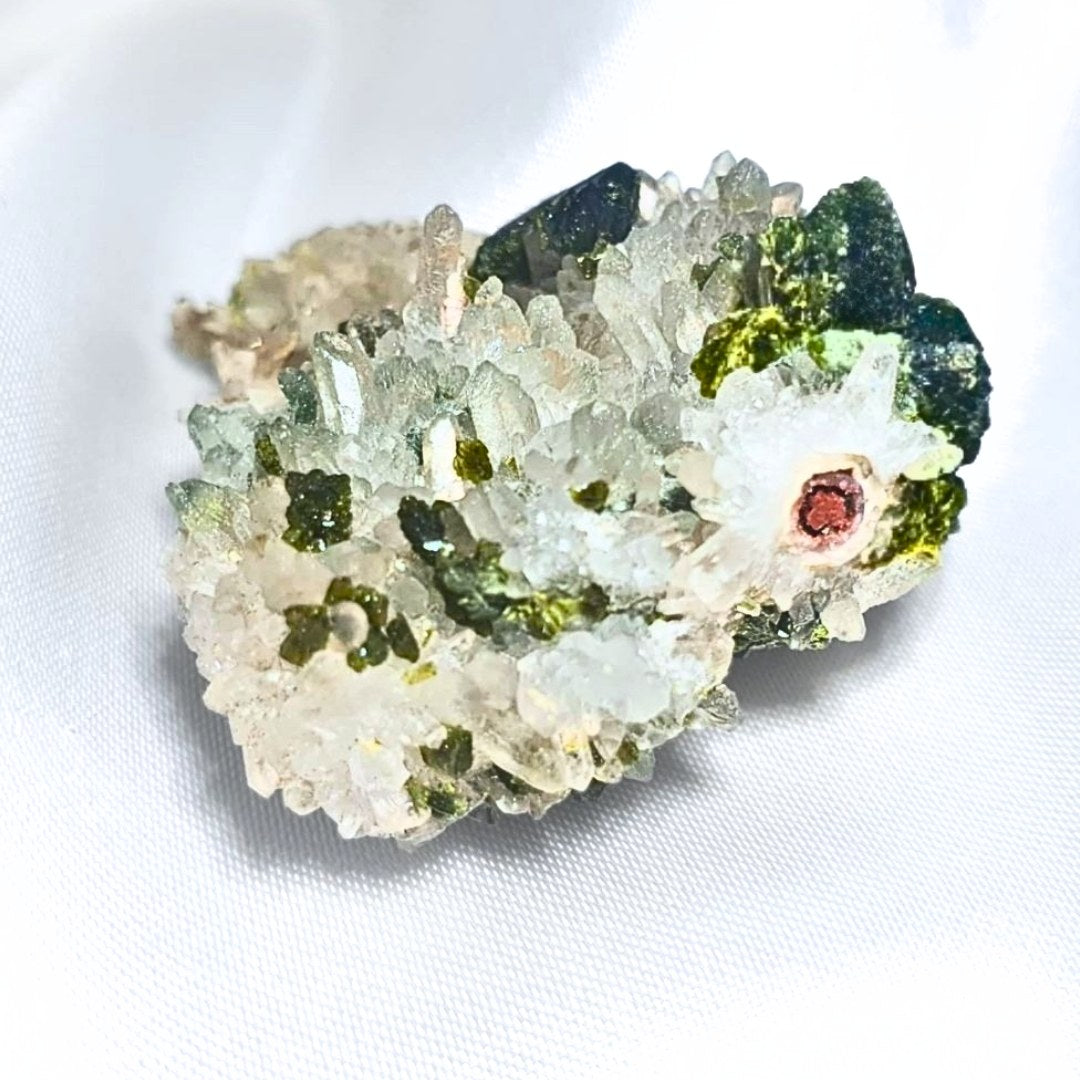 Gemmy High Grade Epidote Crystal on Clear Quartz