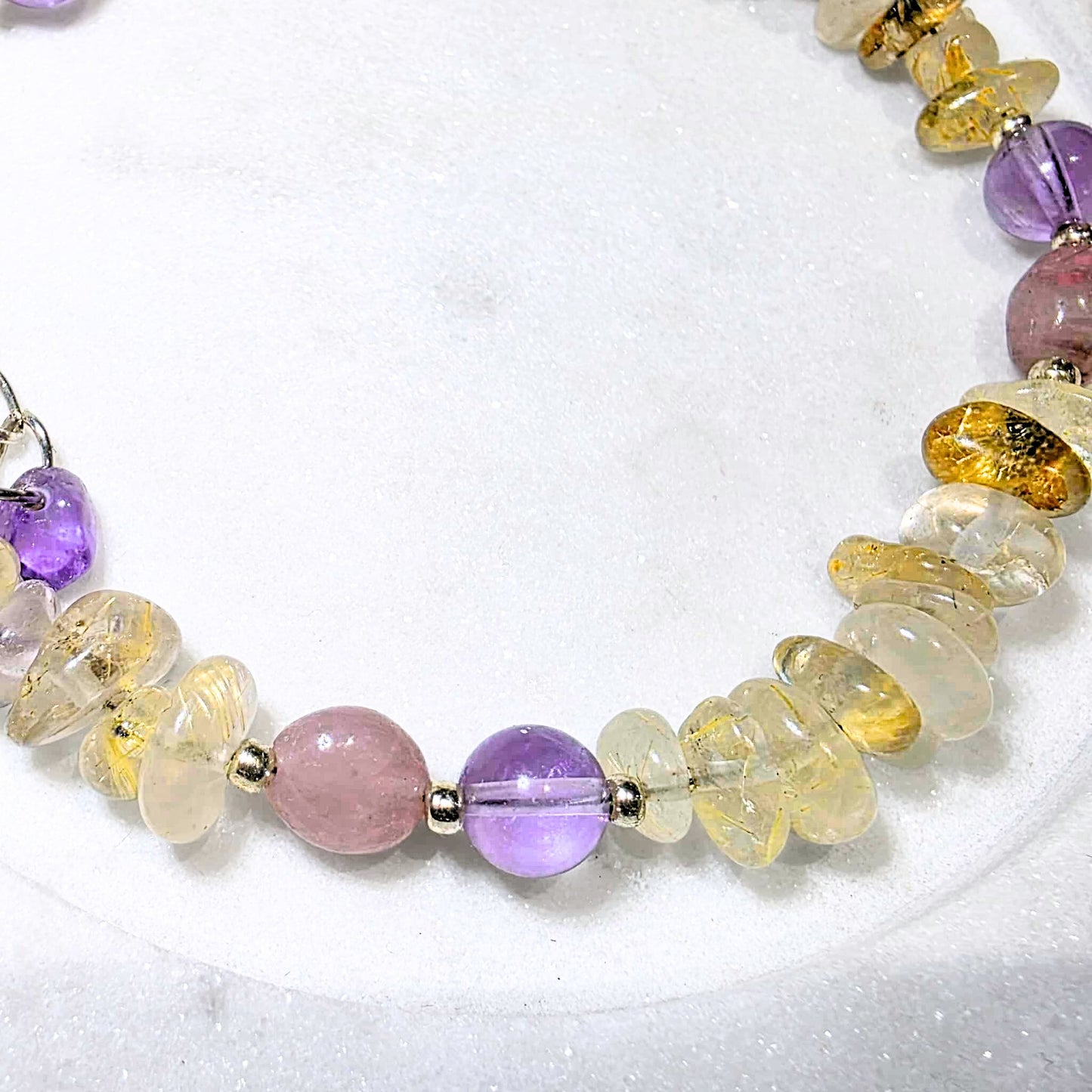 Golden Rutile Quartz, Amethyst & Rose Quartz Crystal Bracelet