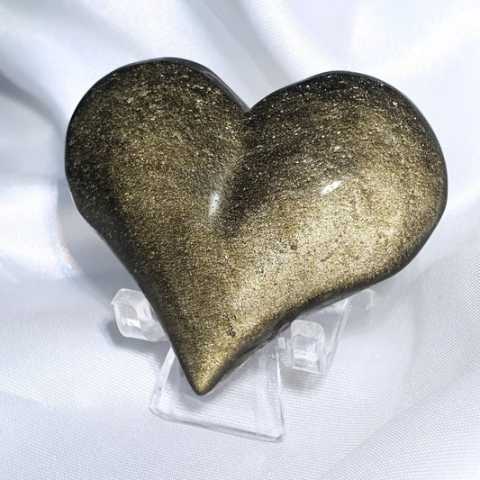 Extra Grade Puffy Gold Sheen Obsidian Heart - includes stand