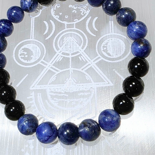 Obsidian & Sodalite Crystal Bracelet - Unisex Size