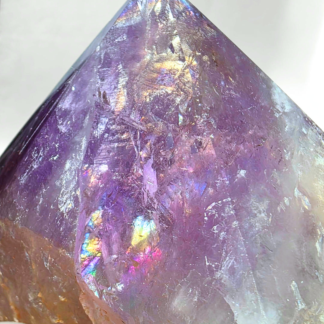 Amethyst & Hematite Semi-Polished Point with Rainbows - 271g