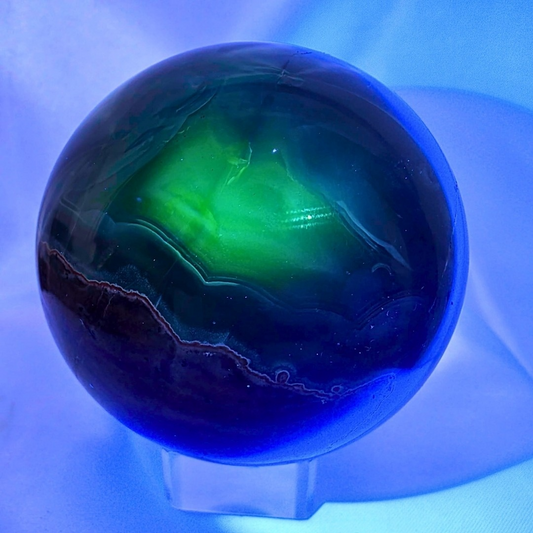 Large Red Volcano Agate Sphere 473g - UV reactive