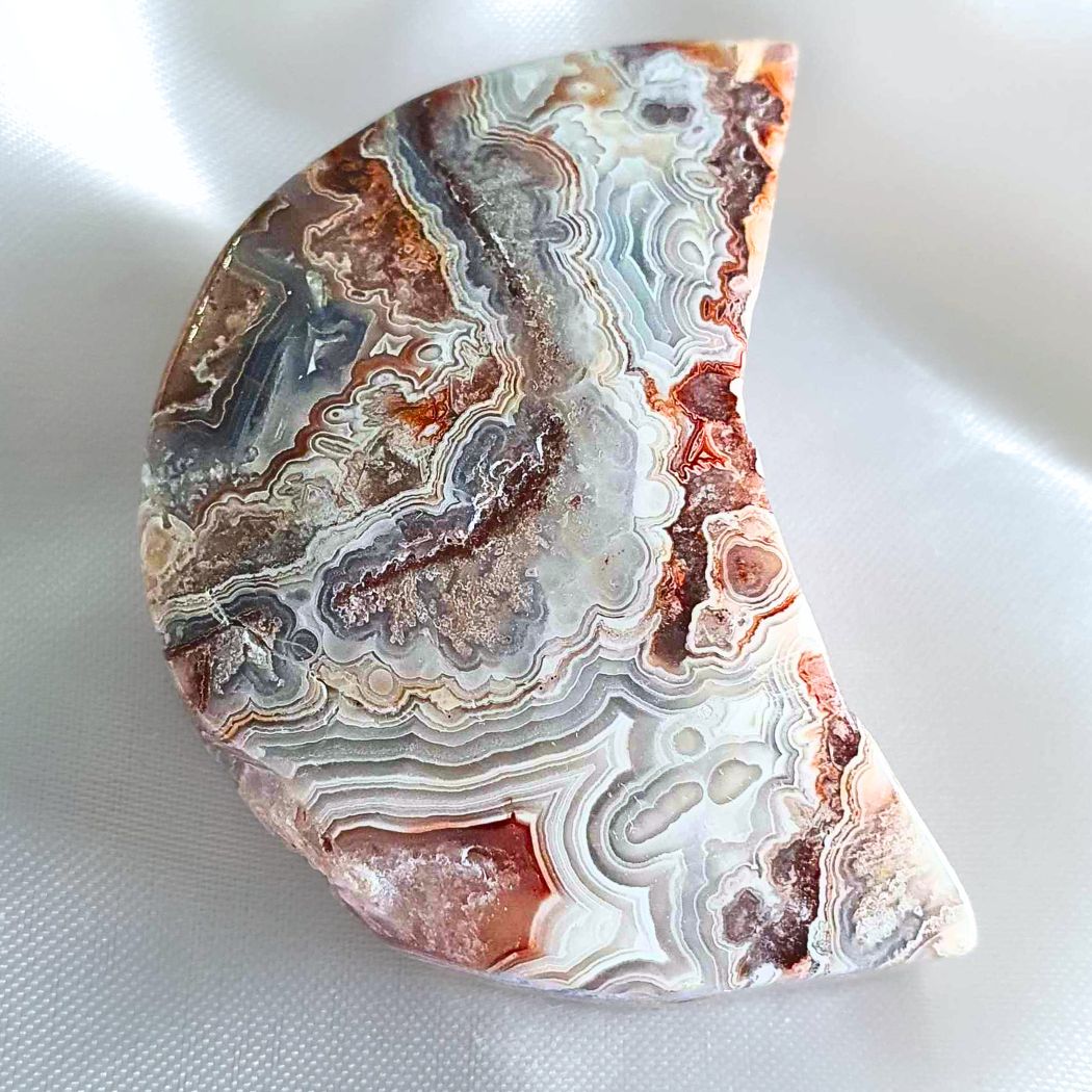 Crazy Lace Agate Druzy Puffy Moon Carving