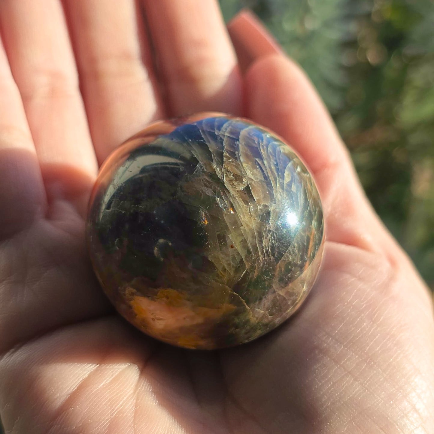Black Moonstone & Sunstone Sphere - holder included
