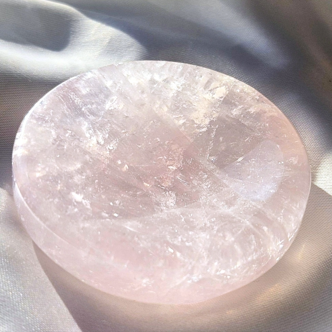 Rose Quartz Trinket Dish with Rainbows