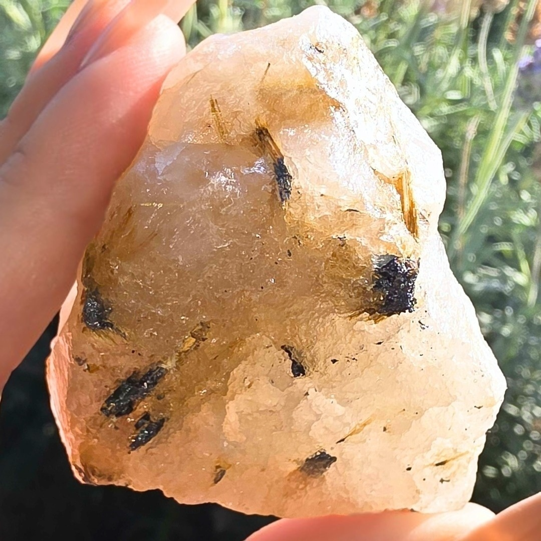 Golden Rutilated Quartz with Black Tourmaline Raw