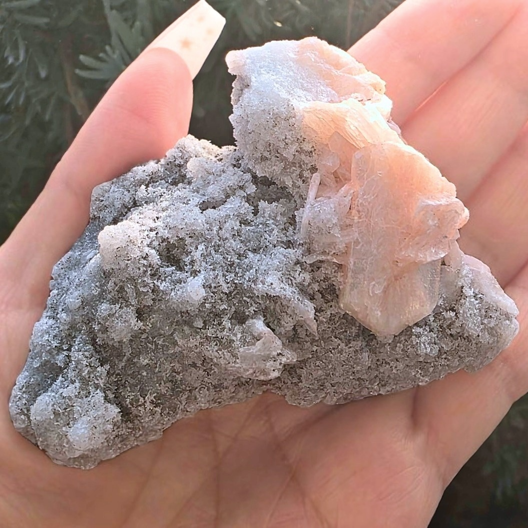 Zeolite with Stalactites & Shimmering Peach Stilbite Cluster - 124g