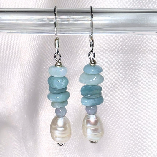 Amazonite Crystal & Freshwater Pearl Earrings