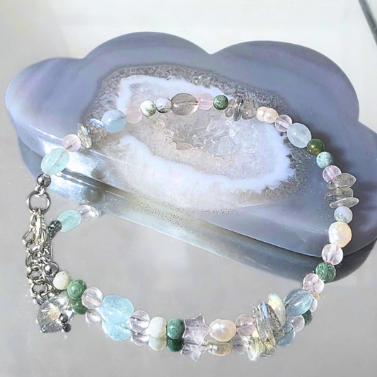 Coastal Veil Bracelet ☁️| Moss Agate, Labradorite, Pearl & Aquamarine