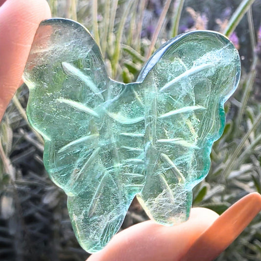 Green Fluorite Crystal Butterfly Carving