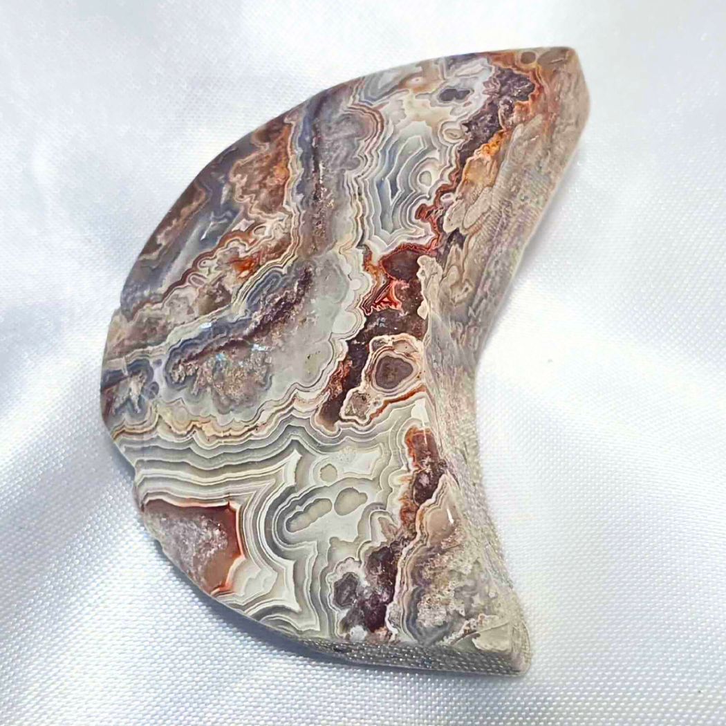 Crazy Lace Agate Druzy Puffy Moon Carving