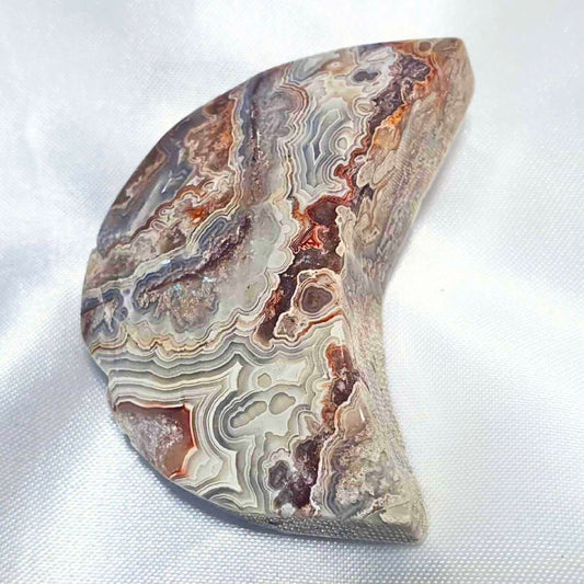 Crazy Lace Agate Druzy Puffy Moon Carving