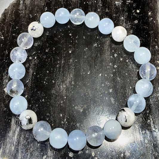 High Grade Aquamarine, Tourmaline & Moonstone Bracelet - Unisex 2 sizes