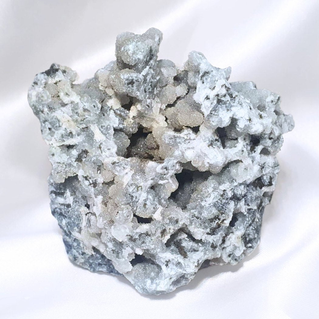 Large Druzy Grey Chalcedony Cluster with Stalactite-like Growths