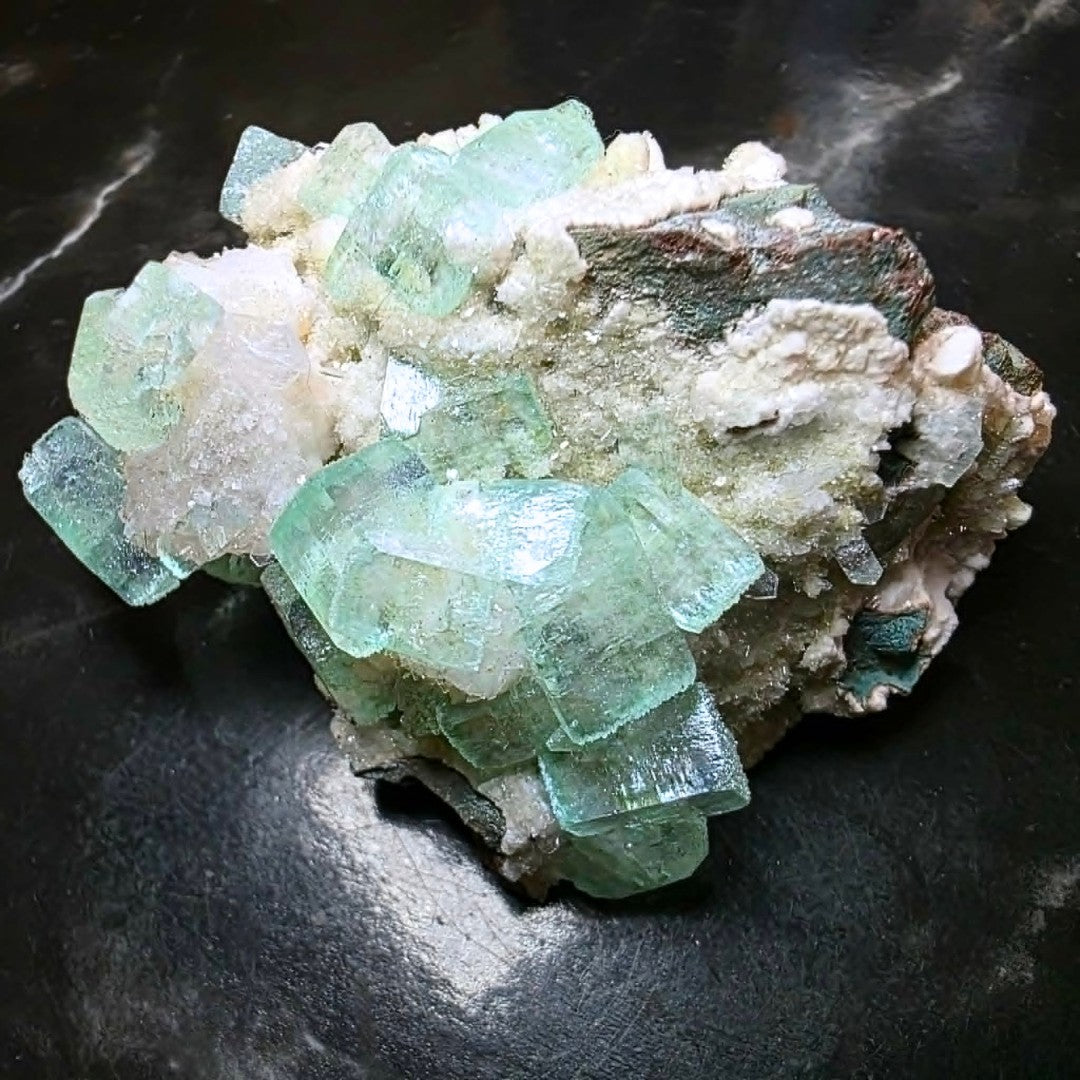 High Grade Glassy Green Apophyllite on Druzy Stilbite Cluster - 100g