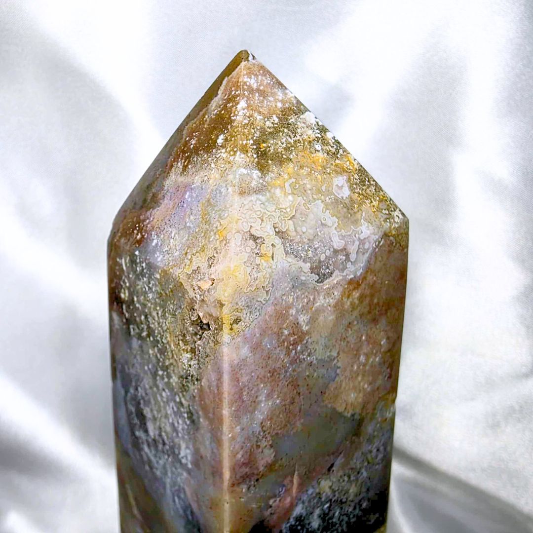 Large Druzy Ocean Jasper Tower Point - 718g, 19cm tall