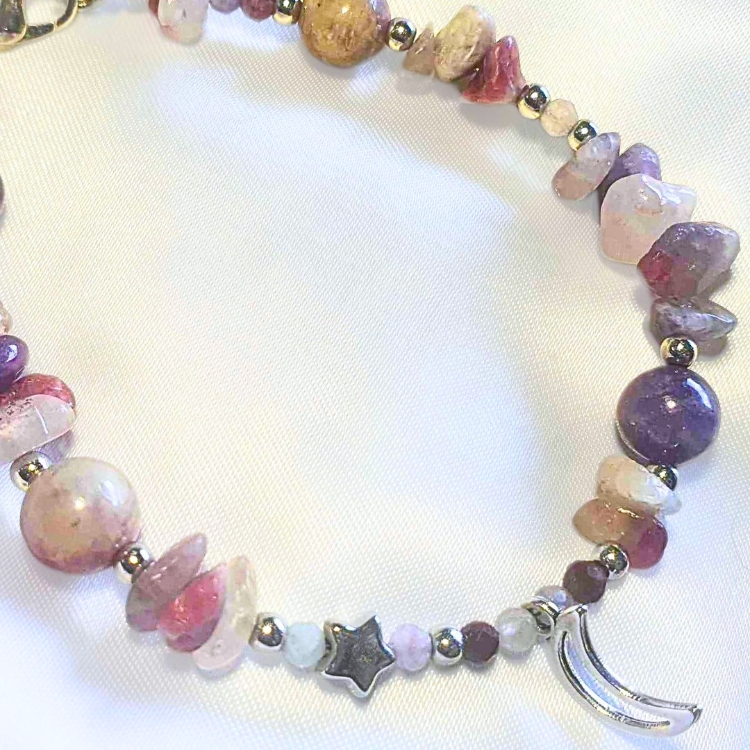 Pegmatite (Unicorn Stone), Pink Tourmaline & Amethyst Crystal Bracelet