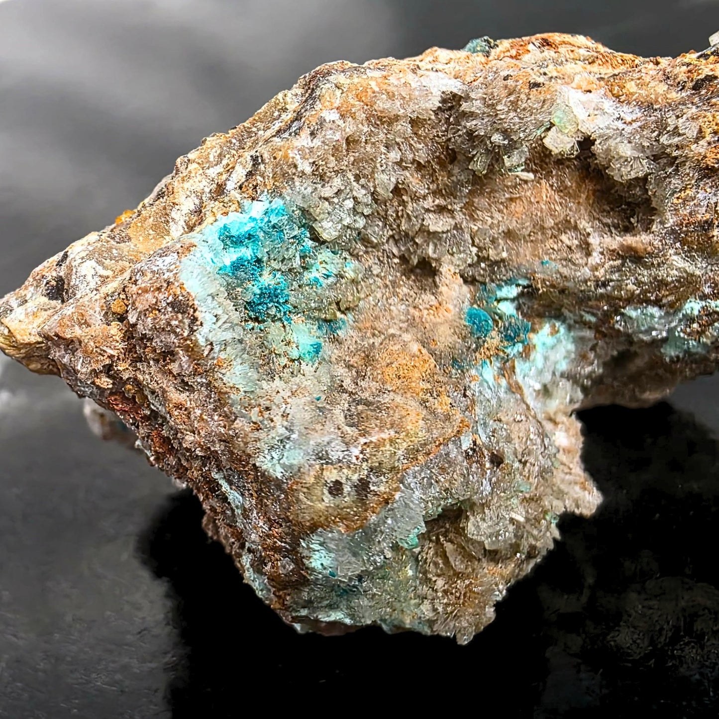 Rosasite with Needle Quartz on Limonite Specimen