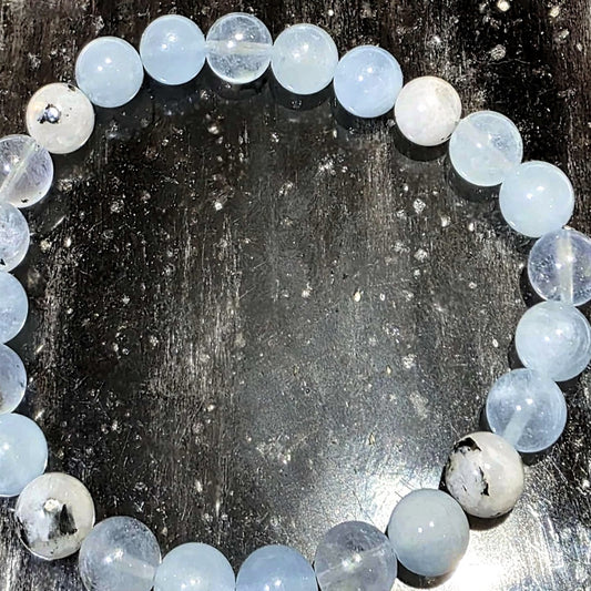 High Grade Aquamarine, Tourmaline & Moonstone Bracelet - Unisex 2 sizes