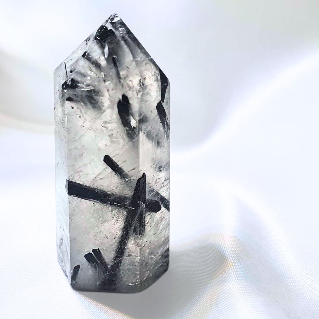 Black Tourmaline in Clear Quartz Tower