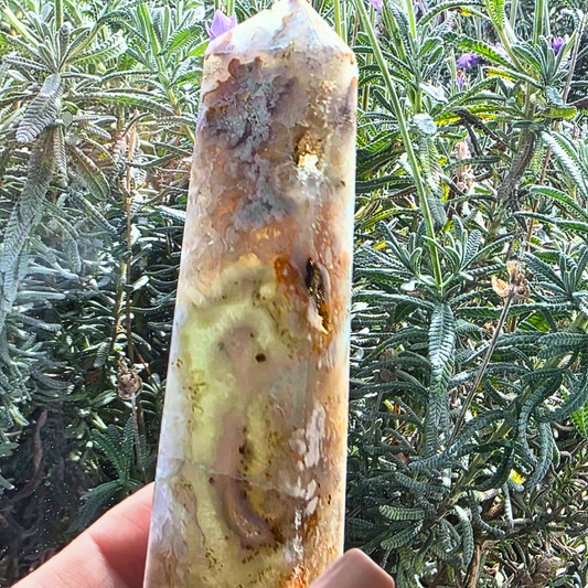 Natural Green Flower Agate Tower - Madagascar