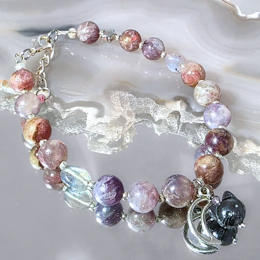 Lunar Cat Crystal Bracelet | Unicorn Stone, Labradorite & Hematite Jewellery