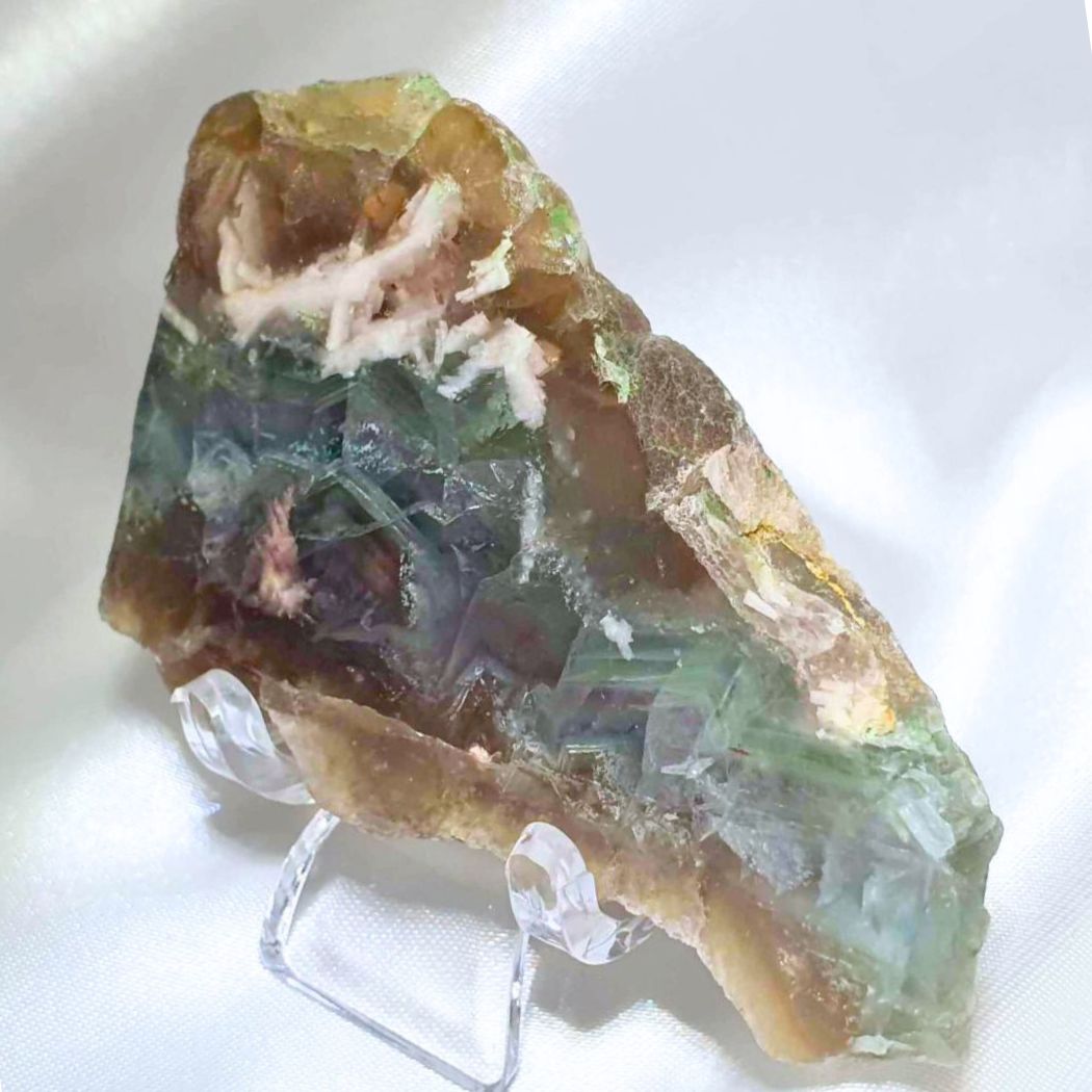 Feather Fluorite with Scolecite Slab - includes stand