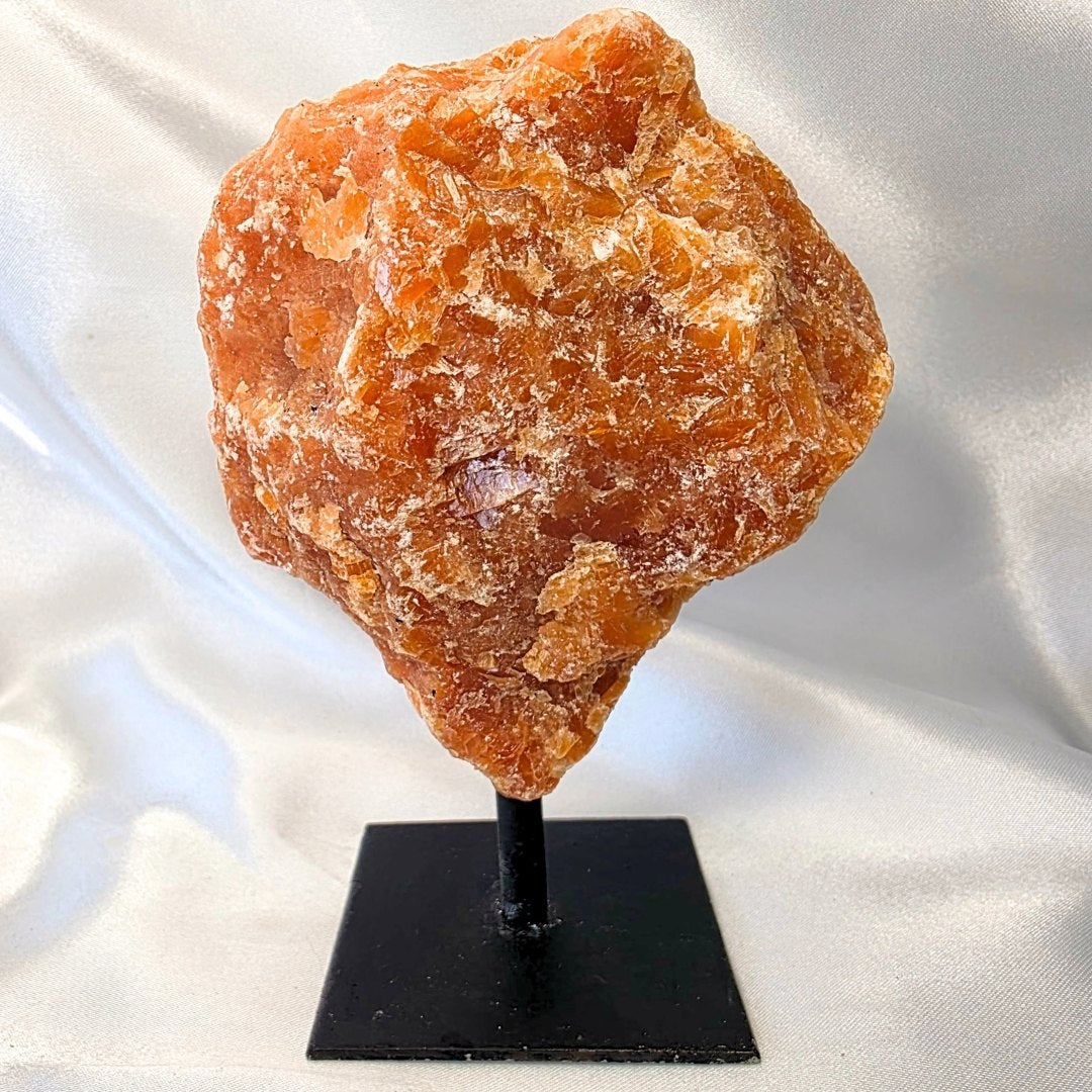 Orchid Calcite & Mica Raw Crystal on Metal Stand - 366g