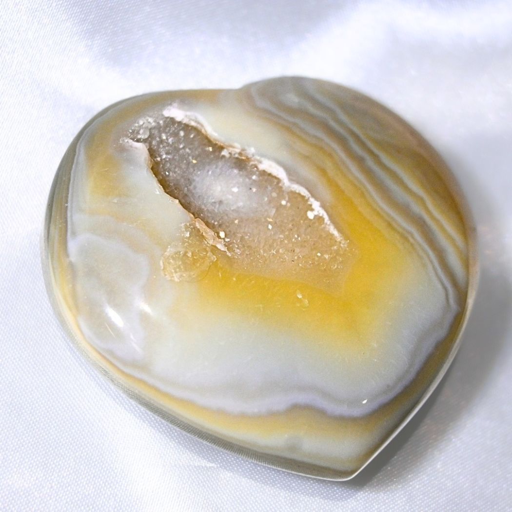 Banded Agate Heart with Open Druzy -  includes stand